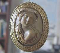 XVIII century Italian Grand Tour carved Lava stone Italian girl Unmarked 14K Yellow Gold brooch cameo from UK collection
