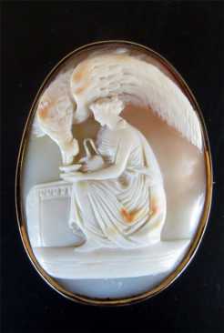 Big 14K yellow Gold Frame Made in circa 1890. Greek Mythology Goddess Heba feeding Eagle.