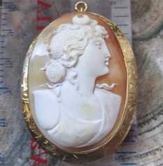 Great Victorian/Edwardian Antique Diana Goddess circa 1905 Large marked & tested 10K Yellow Gold brooch/pendant.