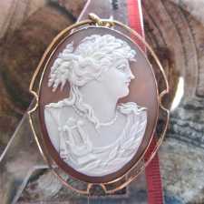 Edwardian/Victorian Museum Quality carved shell - Muse Calypso Huge Marked 9K Gold brooch/pendant circa 1895-1915.