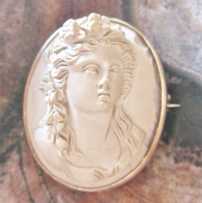 Beginning XIX century Italian Grand Tour carved Lava stone Italian girl British hallmark 375 (9K) Gold brooch cameo from UK collection