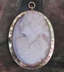 Victorian/Edwardian High relief Coral stone carving Cameo. Signed. Tested 10K Yellow Gold Pendant. Great Antique from 1890-1910