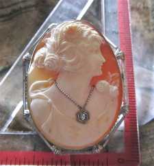 Great quality carving shell with diamond necklace carved circa 1925 The Big Art Deco filigree marked 14K White Gold Brooch/Pendant.