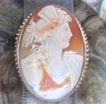 Image of Psyche - Superior Quality Art Nouveau multi color shell. Huge 10K Yellow Gold Brooch Edwardian Cameo circa 1910th.