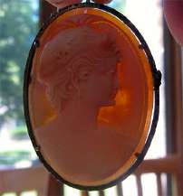 Italian Quality Carnelian Shell Brooch/Pendant Marked 925 Sterling bezel covered by 14K Gold Vermeil