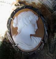 Roman Profile Quality Sardonyx Shell image Carving circa 1910 Marked Silver Marquisette Brooch/Pendant. Signed by Artist