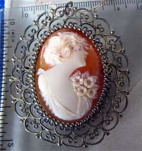 Superior Quality Art Nouveau Carnelian Shell Carving circa 1930 Huge Filigree Silver Pendant. Signed by Author