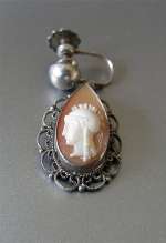 Necklace, bracelet, ring, earring - Jewelry set from 1930th Image of Minerva - Light Sardonyx Shell in marked Silver