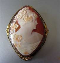 Museum Quality Art Nouveau Carnelian Shell Carving circa 1920 Huge marked Filigree Sterling/Gold Pendant/Brooch. Signed by Author