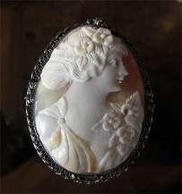 Detailed Museum Quality Shell Carving Filigree 800 Silver Bezel circa 1930