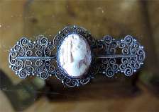 Carnelian Shell in Silver marked Filigree bezel (no pin)