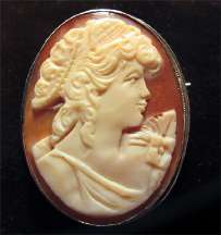 Quality Italian Carnelian Shell Carving circa 1935 Marked 925 Sterling silver Brooch/Pendant.