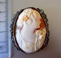 Large Art Nouveau Carnelian Shell Filigree Unmarked Silver Bezel. Signed