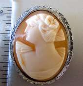 Art Deco Sardonyx Light Shell Nordic Image Marked Sterling Silver Brooch Germany circa 1920
