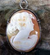 Museum Quality Art Deco Shell from 1920th Weaving hair girl - Sterling Silver Pendant