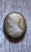 Italian hand carved light sardonyx shell In silver marked (800) bezel