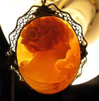 Very High Quality carving circa 1930 Carnelian Shell Filigree Unmarked Silver Brooch/Pendant.