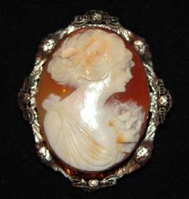 Estate Antique Victorian natural shell cameo Sterling Silver brooch pendant