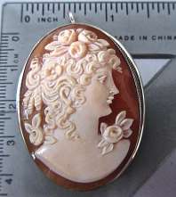 Quality Bottichelli curls hair style Goddess Flora Art Deco Shell from 1920th- Sterling Silver Pendant/Brooch
