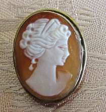 Hand carved Shell image of girl Marked Silver Pin/Pendant