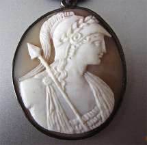 Athena-Goddess of Wisdom and Crafts Light Sardonyx Shell Circa 1790-1810 Sterling Silver Pendant