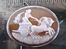 Cynisca- chariot champion from Greek history The Best Mother pearl Landscape Vesuvio carving 1930th Italy Light Sardonyx shell in Silver Brooch/Pendant