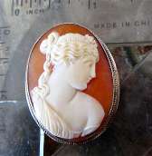 Carnelian carved shell Classic Greek style woman From 1890th marked 800 Silver Brooch