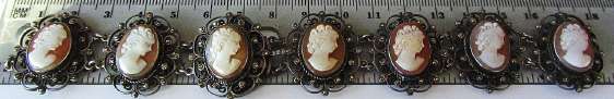 Italian Sardonyx 7 shell’s Bracelet from the 1930th Coin Silver & Marquisette stone decorations (need clasp)