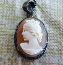 Nice nand carved Carnelian shell circa 1940th 800 Silver Pendant & 420 mm. silver chain