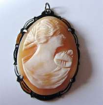 Stylish Art Deco hand carving light Shell circa 1915 Marked STERLING Silver with Enamel Design