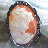 Carnelian hand carved shell carved Classic From 1940th Marked Silver marquisette brooch/pendant