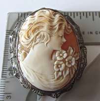 Late Edwardian Carnelian Superiorly carved shell Unmarked Silver circa 1935 Pendant/Brooch