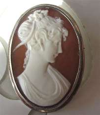 Sardonyx shell Cameo Brooch/Pendant & Earrings Suite in Gold washed 800 silver. Circa 1920 or earlier