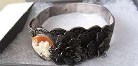 Darken Silver Bracelet. Museum quality metal work. Italian carnelian shell from the 1930th
