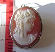 Carnelian hand carved shell circa 1945 Marked 800 Silver brooch/pendant