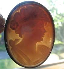 Late Art Deco Cerera carved Carnelian Shell Classic marked 925 Silver Sterling big Brooch/Pendant.