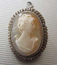 Beginning of XX century Italian hand carved shell Marked 800 Vermeil Silver Brooch/Pendant