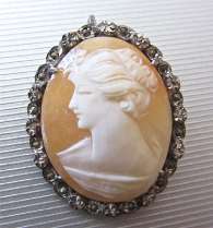 Italian hand carved Carnelian shell circa 1925 Marquisette Vermeil marked 925 Silver Sterling brooch/pendant
