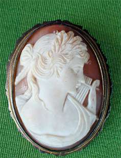 Beautiful vintage carved shell cameo brooch /pendant - silver frame. Circa 1910