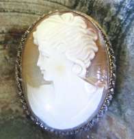 Circa 1960 Stylish Light hand carved shell Big Vermeil Silver Brooch/Pendant
