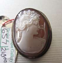 Charming Edwardian Muse with Sardonyx Shell marked 925 Silver Sterling Brooch/Pendant. Signed by the Artist