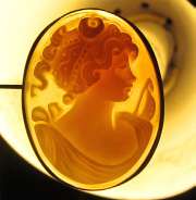 Hunting Goddess Diana-Light Shell Cameo, signed by the Artist Marked Sterling 925 Silver/Gold rope Pendant/Brooch.