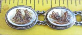 Greek Mythology Vintage Italian Mother Pearl 800 silver carved cameo bracelet