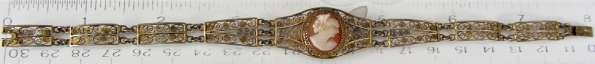 Edwardian (circa 1910) Marked 900 Vermeil Silver Sterling Filigree Carnelian shell Bracelet