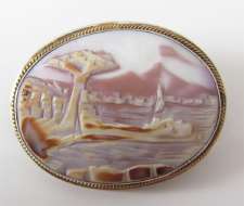 The Mother pearl 4 colors Landscape Vesuvio carving from Italy Marked 925 Silver Sterling Gold rope brooch/pendant