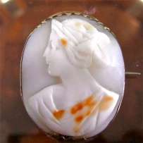 Stylish circa 1920 - carved 3 colors light shell unmarked Silver Brooch.
