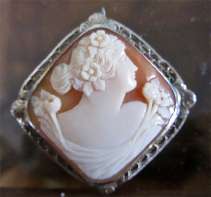 Remarkable Art Nouveau style Carnelian shell carved circa 1920 Marked filigree Silver Sterling Brooch/Pendant.