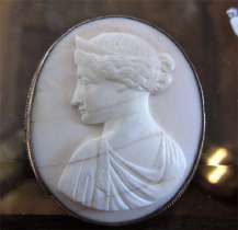 Early Victorian circa 1850 - carved Rose & White Coral stone unmarked Gold plated Silver Brooch.