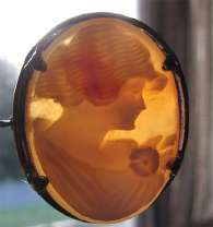 Marked Ostby & Barton classic 3 colors carved Carnelian shell Sterling Silver Edwardian Brooch from 1910th