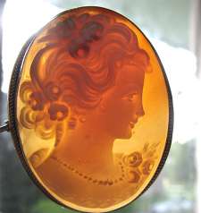 Masterly carved Carnelian shell portrait from UK Silver pendant circa 1930.